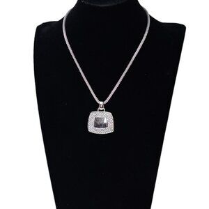 New Silver Tone Rhinestone Pave Pendant Snake Chain Necklace